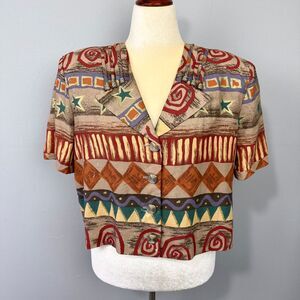 Vintage Cropped Blazer Jacket Size‎ 16 Southwestern Artsy Boxy Maximalist *Flaws
